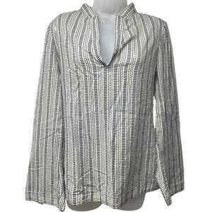 Tory Burch Stephanie Size 6 Beige Black Clear Sequin Tunic Top V-Neck Blouse